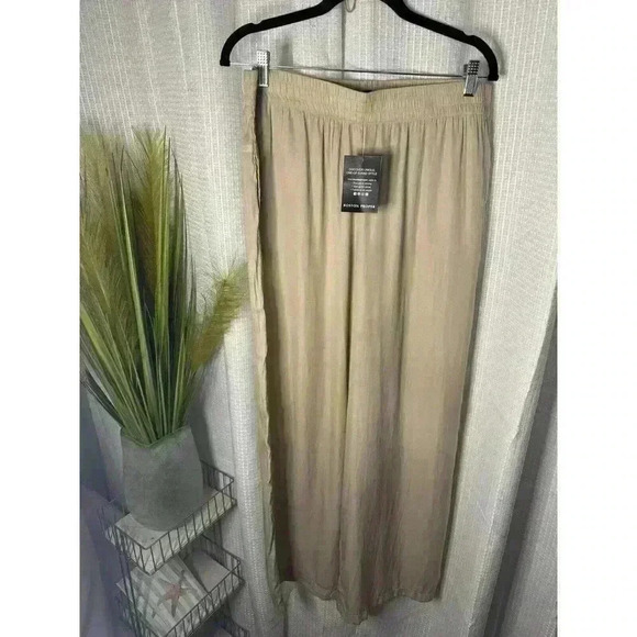 NEW Boston Proper Women’s Large Wide Leg Flowy High Rise Beige Ankle Pants NWT - Picture 1 of 11